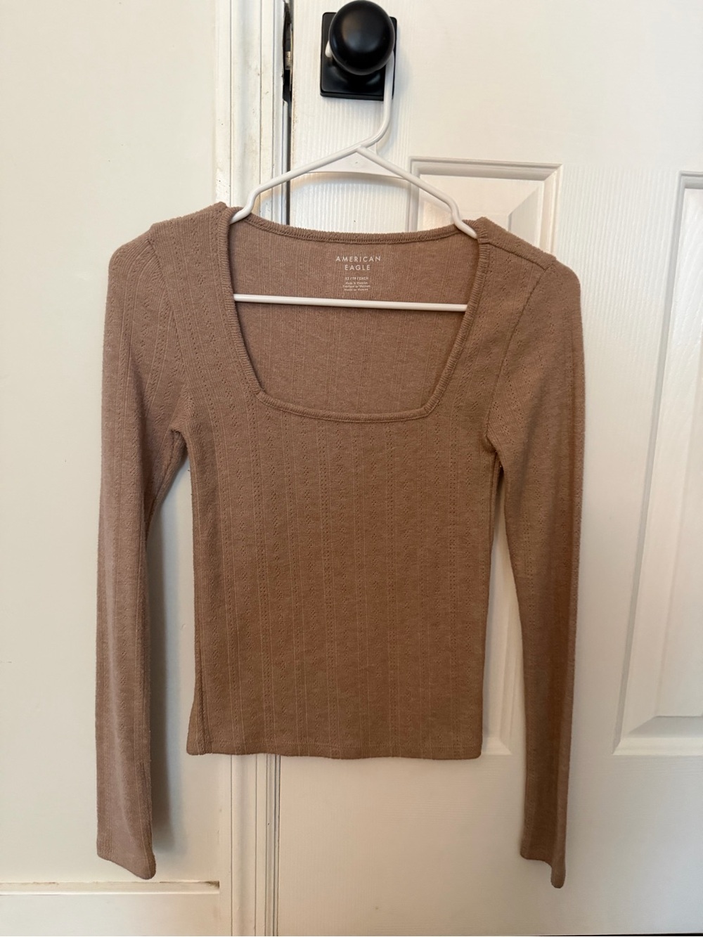 American Eagle Outfitters Long Sleeve Square Neck Knit Top in Taupe